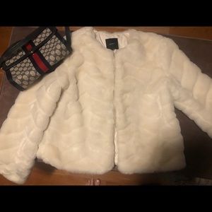Cream Faux fur chevron coat